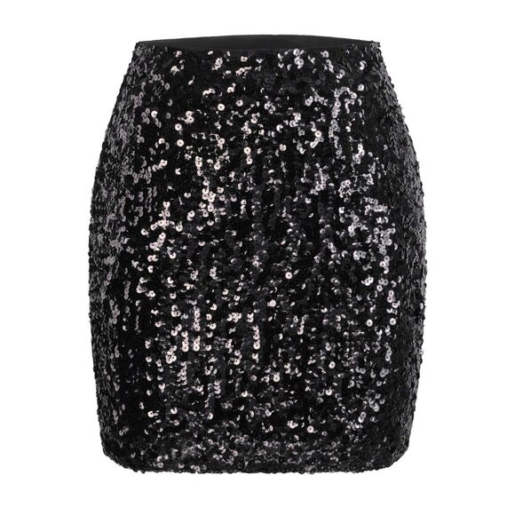 🍒 2/$20 🍒 Black Sequin Bodycon Stretchy Mini Skirt sz Medium - Picture 1 of 4